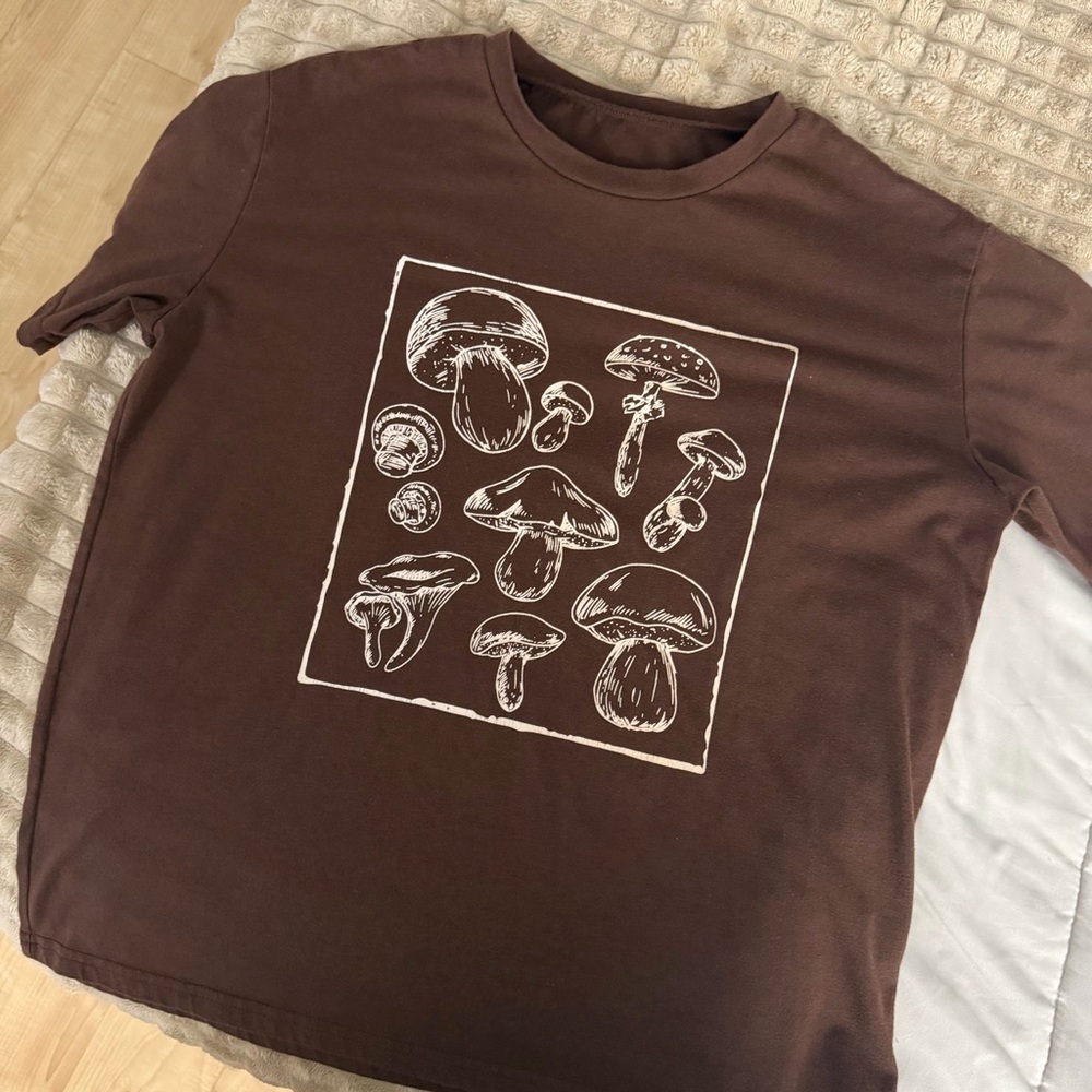 Brown T-Shirt with Mushroom Print